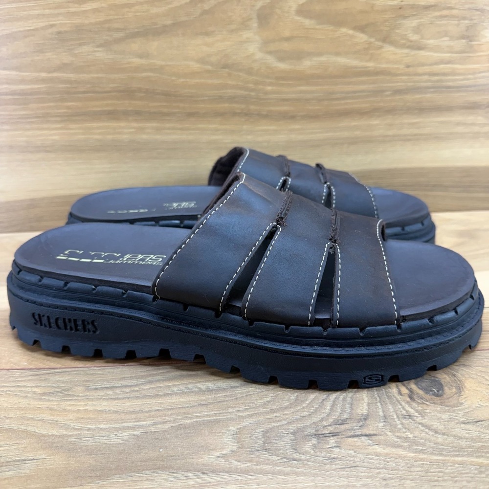 Skechers Jammers Y2K Chunky Sandals Womens 11 Brown Leather Slides Platform Lug